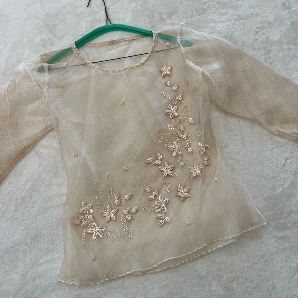 Vintage Cream Floral Embroidered Blouse